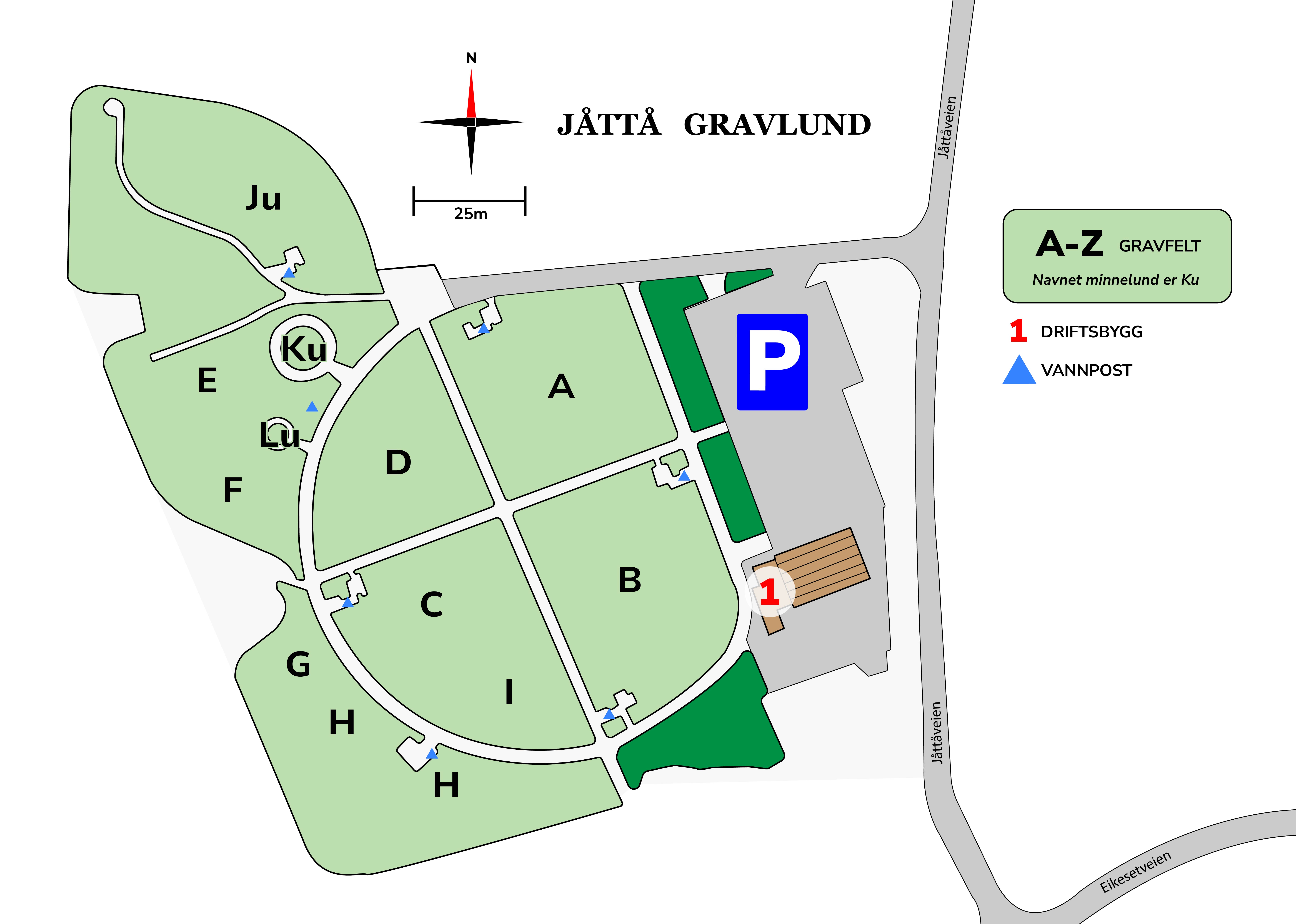 kart med inndelig av gravfelter